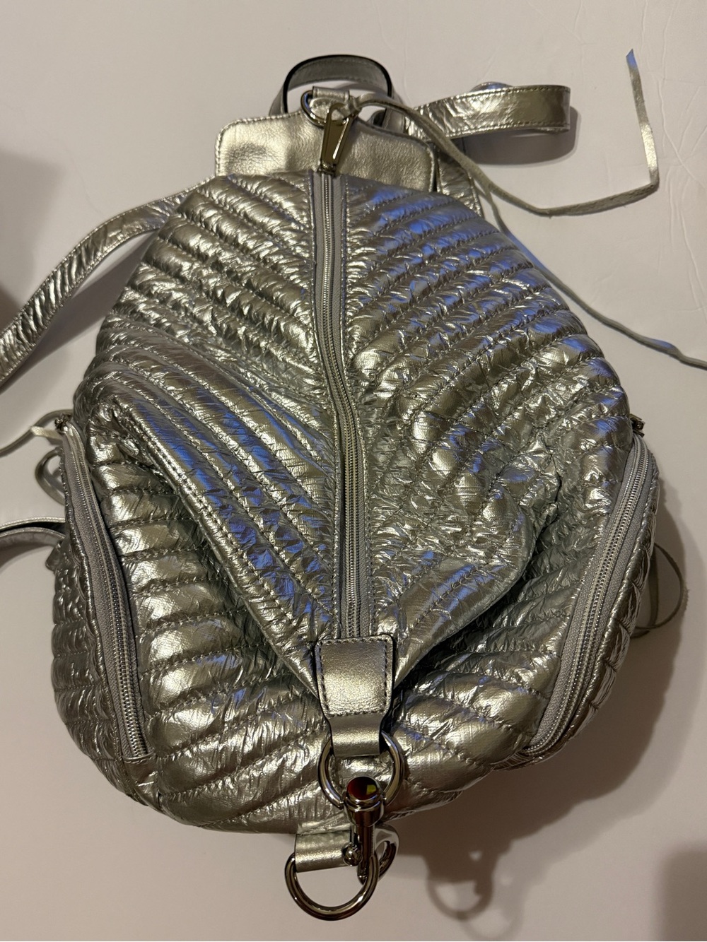 Rebecca Minkoff Julian Metallic Silver Quilted Nylon Backpack